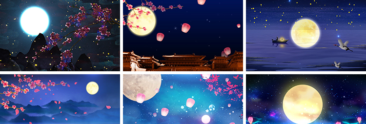 中秋节古典月亮月色月光圆月明月水墨中国风LED舞台背景视频素材插图5