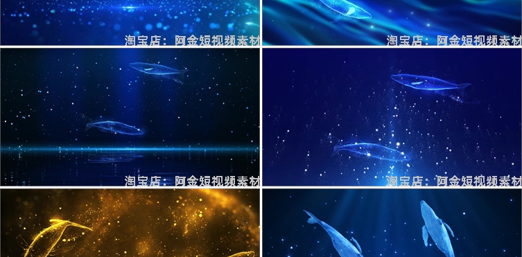 蓝色鲸鱼唯美梦幻婚礼蓝色海洋粒子舞台动态直播led背景视频素材插图4