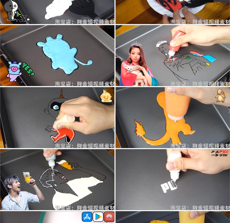 平底锅彩色手工煎饼画画自媒体国外高清解压视频小说推文素材引流插图4