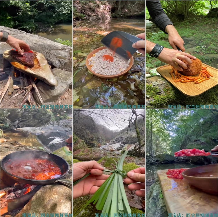 竖屏户外野外美食烹饪制作森林做菜国外高清解压视频小说推文素材插图5
